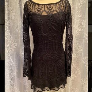 Black lace long sleeve mini dress